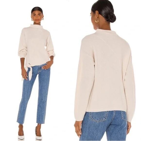 REBECCA TAYLOR White Cream Side Tie Wool Blend Turtleneck Sweater size Large - Picture 1 of 8